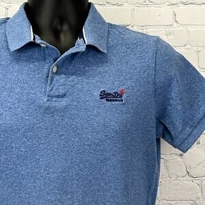 Superdry Polo Shirt Blue Heathered Streetwear Logo Short Sleeve Mens M Medium
